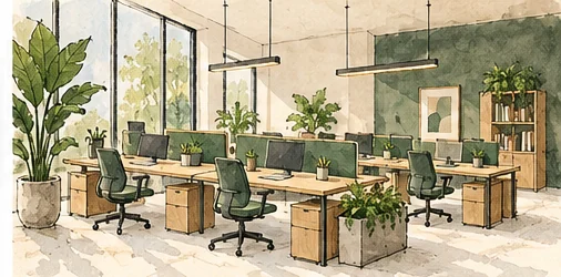 Open space de coworking — illustration de style aquarelle